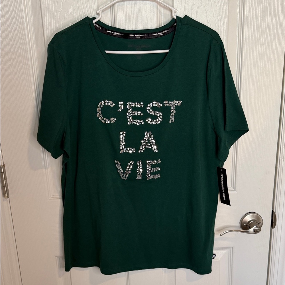 Karl Lagerfeld C'est La Vie rhinestone graphic Tee size L super cute NWT